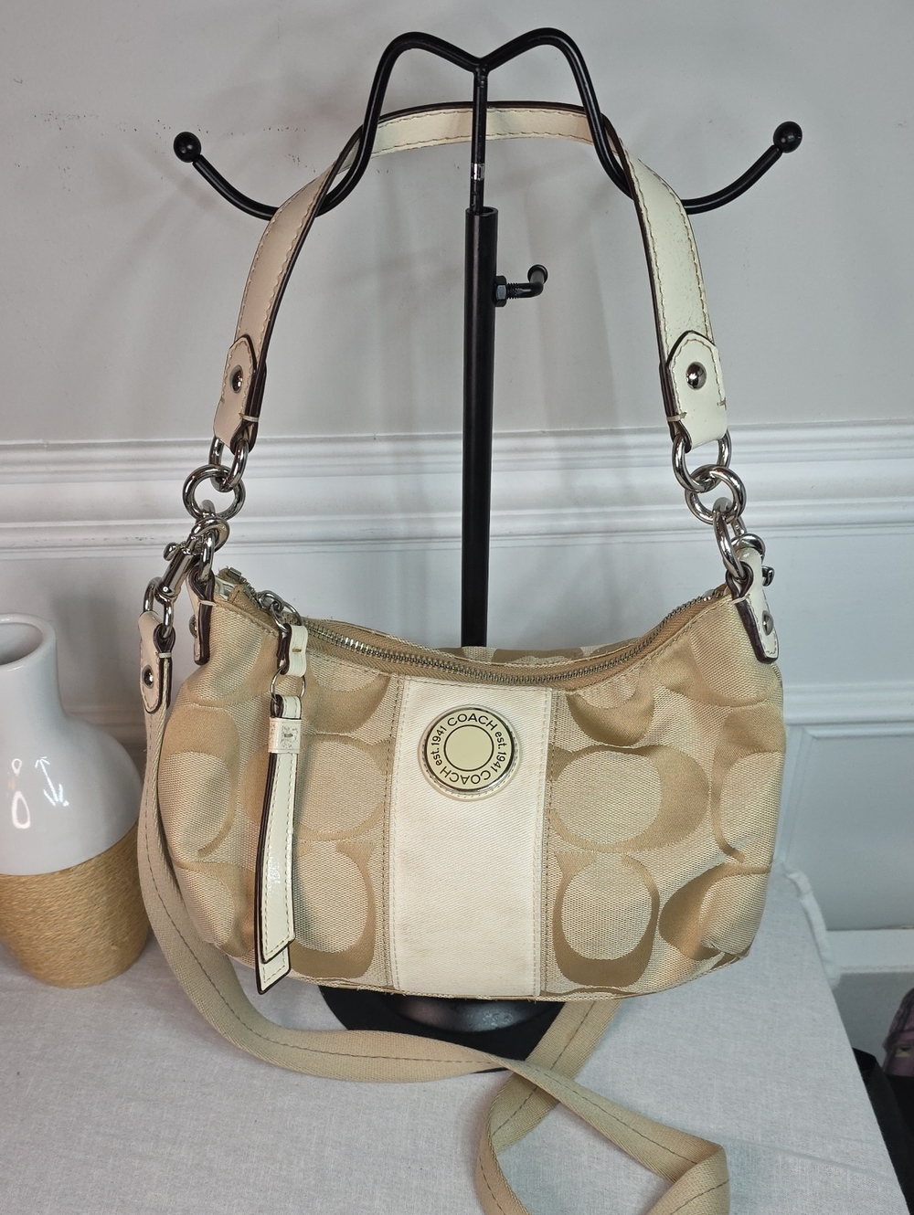 Coach Y2K Signature Stripe Demi Convertable Hobo Bag